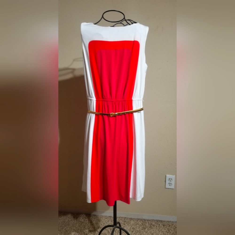 Dress, size 12, 3 color block white, orange and pink